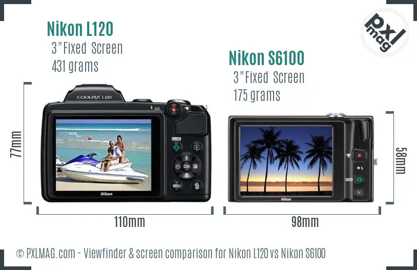 Nikon L120 vs Nikon S6100 Screen and Viewfinder comparison
