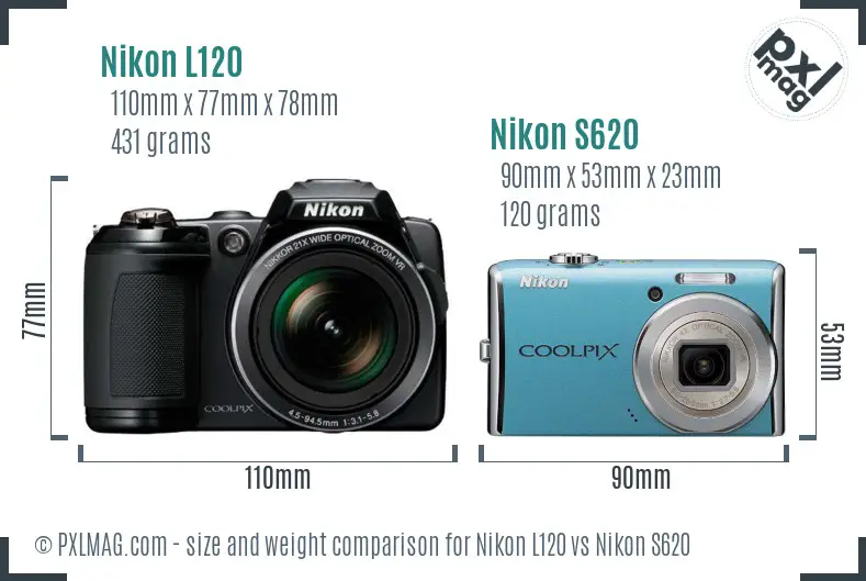 Nikon L120 vs Nikon S620 size comparison Nikon L120 vs Nikon S620 size comparison
