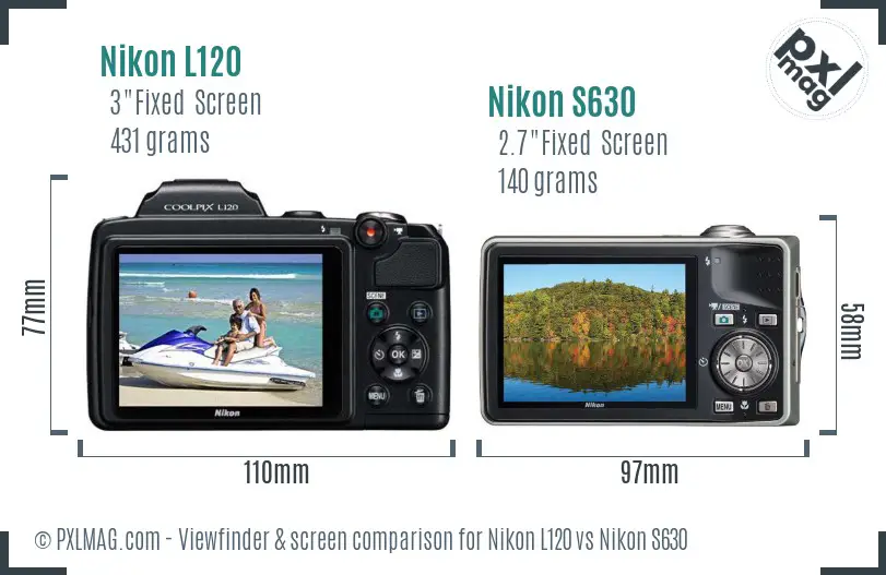 Nikon L120 vs Nikon S630 Screen and Viewfinder comparison