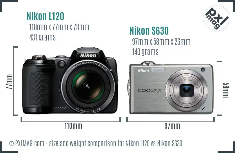 Nikon L120 vs Nikon S630 size comparison
