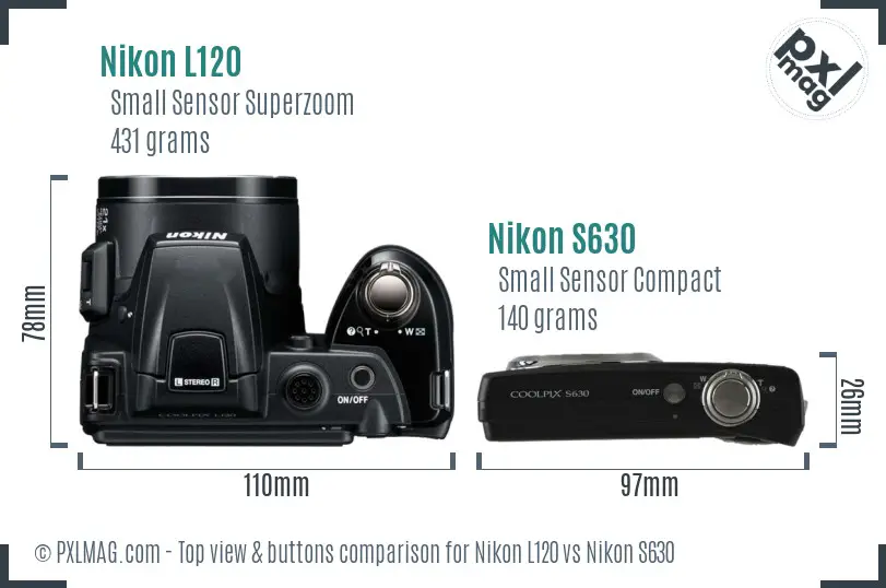 Nikon L120 vs Nikon S630 top view buttons comparison