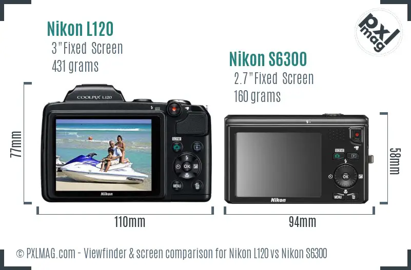 Nikon L120 vs Nikon S6300 Screen and Viewfinder comparison