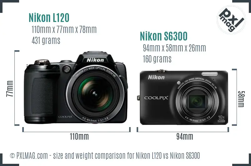 Nikon L120 vs Nikon S6300 size comparison