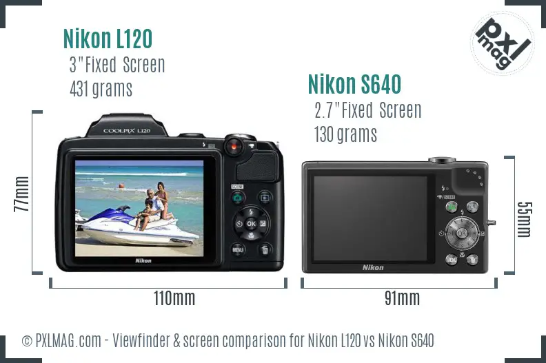 Nikon L120 vs Nikon S640 Screen and Viewfinder comparison