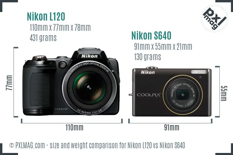 Nikon L120 vs Nikon S640 size comparison