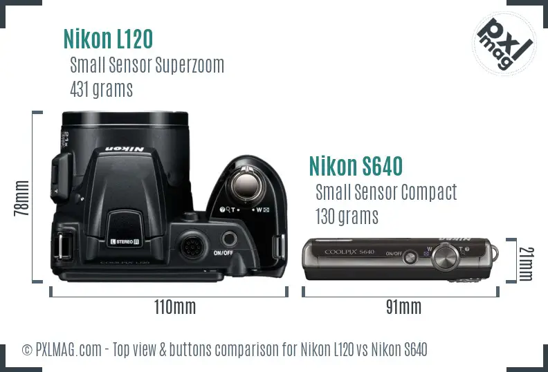 Nikon L120 vs Nikon S640 top view buttons comparison