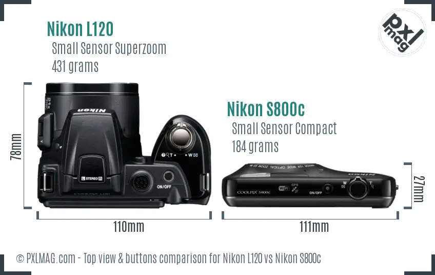 Nikon L120 vs Nikon S800c top view buttons comparison