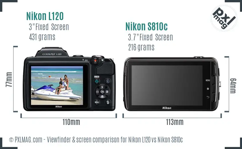 Nikon L120 vs Nikon S810c Screen and Viewfinder comparison