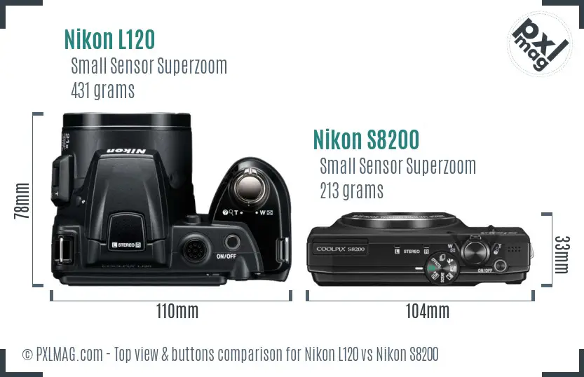 Nikon L120 vs Nikon S8200 top view buttons comparison