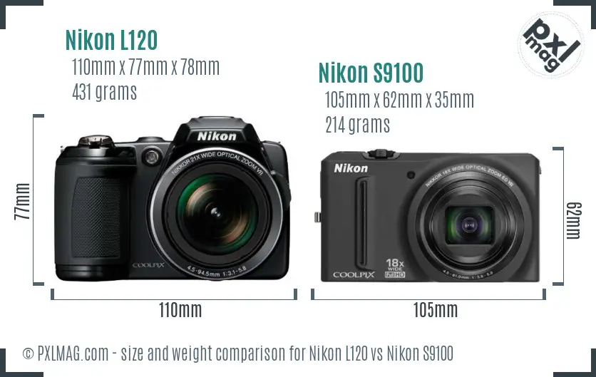 Nikon L120 vs Nikon S9100 size comparison Nikon L120 vs Nikon S9100 size comparison