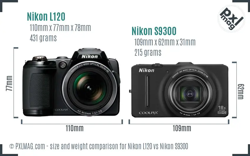 Nikon L120 vs Nikon S9300 size comparison