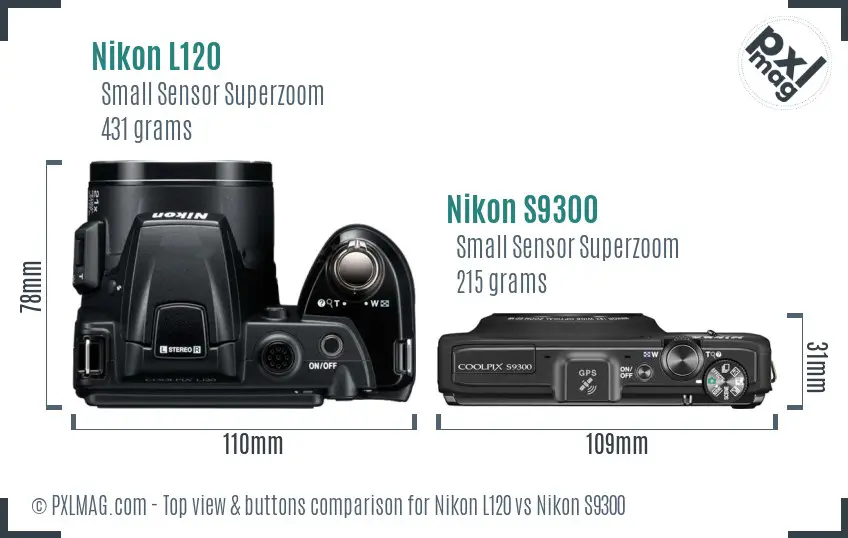 Nikon L120 vs Nikon S9300 top view buttons comparison
