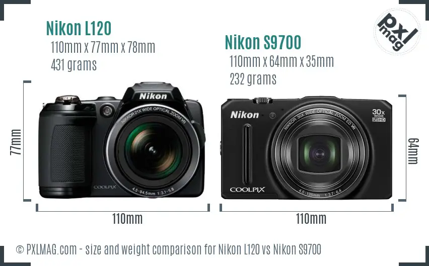 Nikon L120 vs Nikon S9700 size comparison