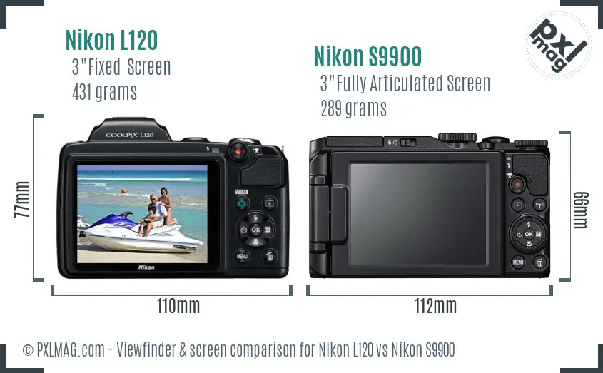 Nikon L120 vs Nikon S9900 Screen and Viewfinder comparison