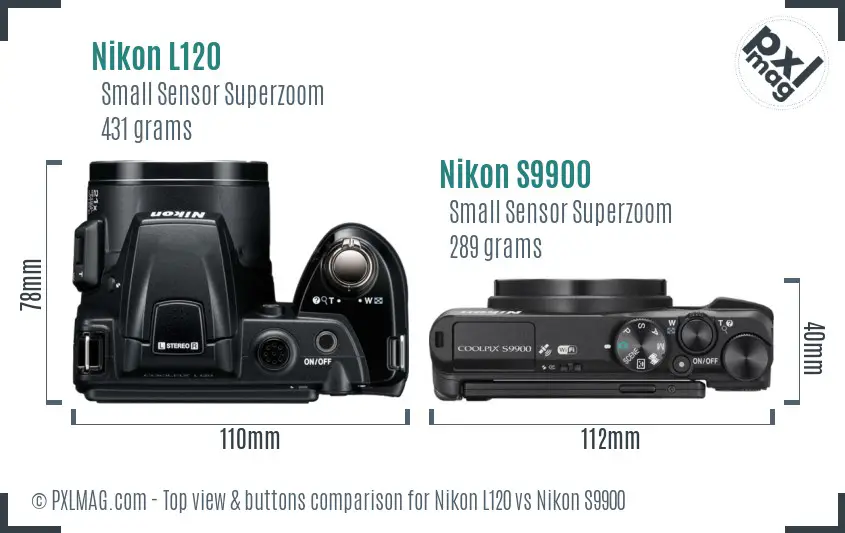 Nikon L120 vs Nikon S9900 top view buttons comparison