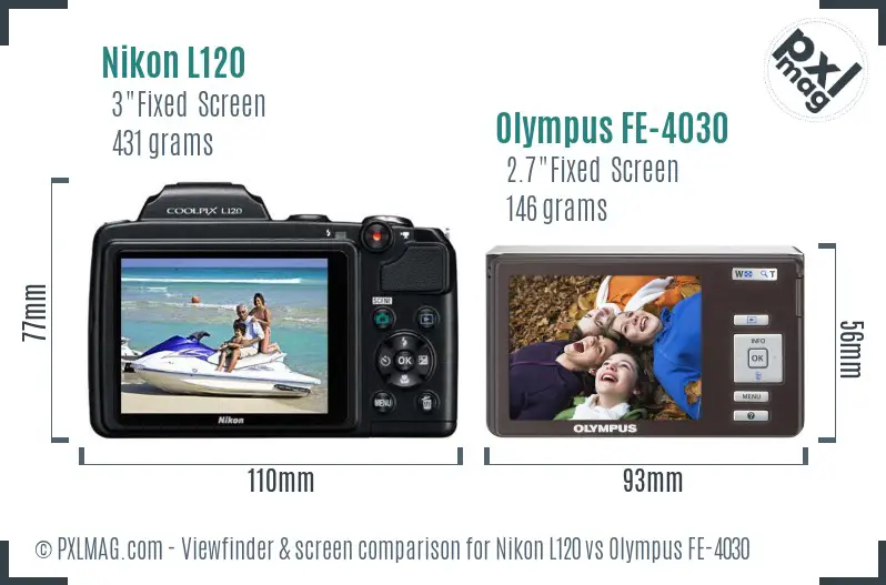Nikon L120 vs Olympus FE-4030 Screen and Viewfinder comparison