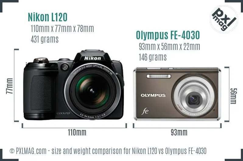 Nikon L120 vs Olympus FE-4030 size comparison