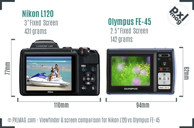 Nikon L120 vs Olympus FE-45 Screen and Viewfinder comparison