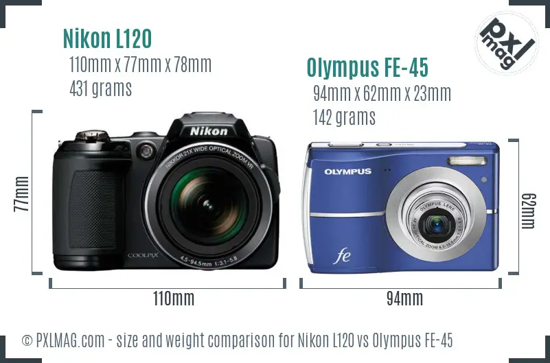 Nikon L120 vs Olympus FE-45 size comparison