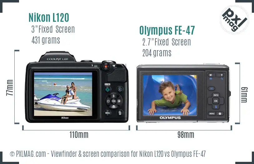 Nikon L120 vs Olympus FE-47 Screen and Viewfinder comparison