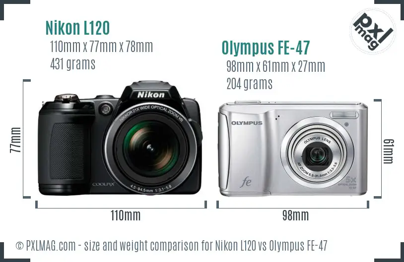 Nikon L120 vs Olympus FE-47 size comparison