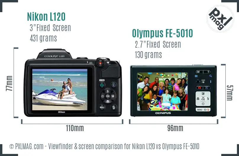 Nikon L120 vs Olympus FE-5010 Screen and Viewfinder comparison