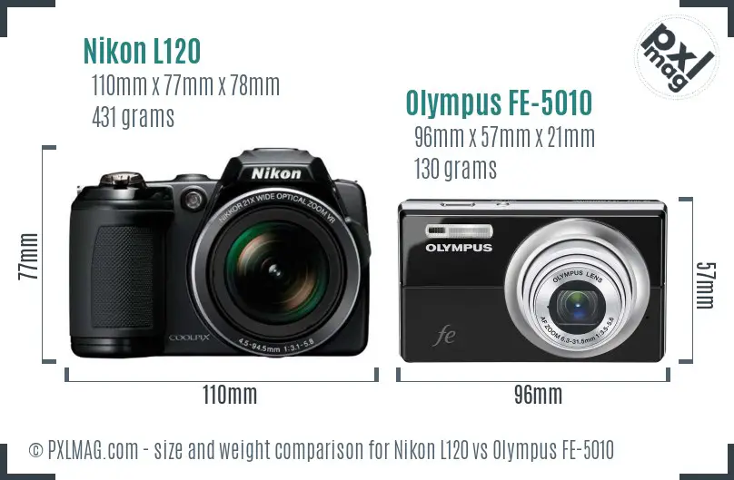 Nikon L120 vs Olympus FE-5010 size comparison