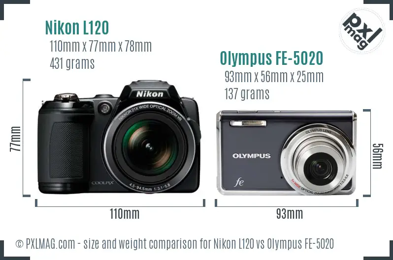 Nikon L120 vs Olympus FE-5020 size comparison Nikon L120 vs Olympus FE-5020 size comparison