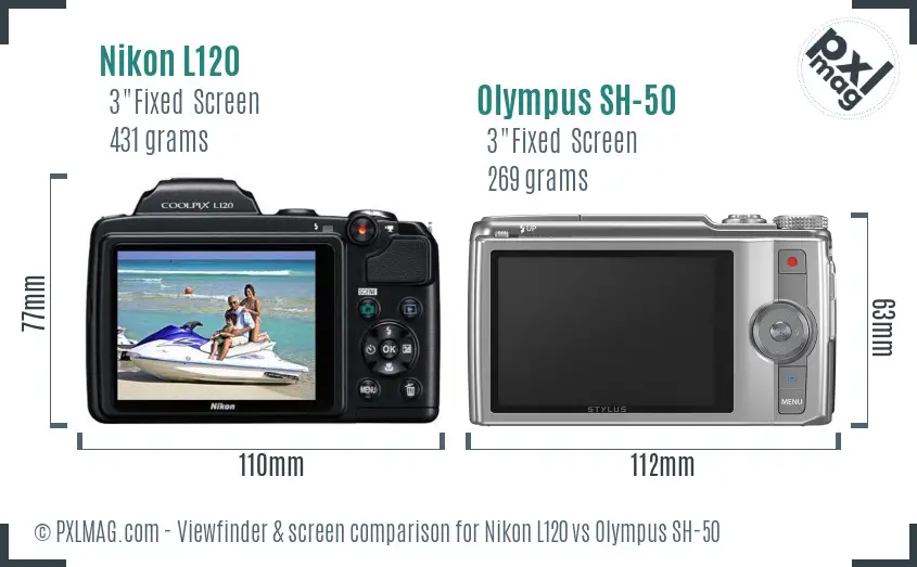 Nikon L120 vs Olympus SH-50 Screen and Viewfinder comparison