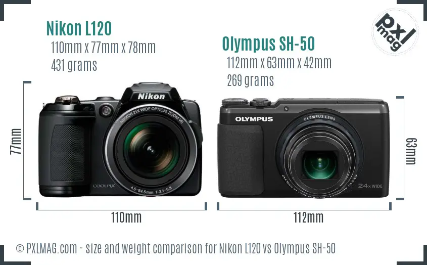 Nikon L120 vs Olympus SH-50 size comparison