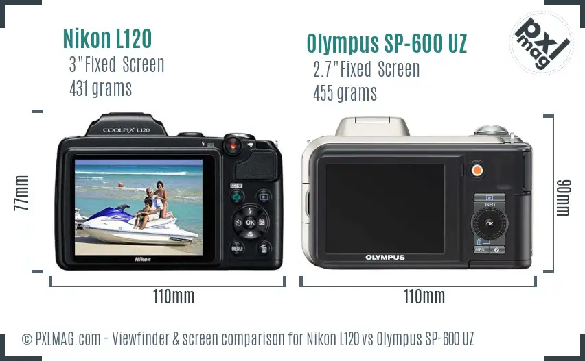 Nikon L120 vs Olympus SP-600 UZ Screen and Viewfinder comparison