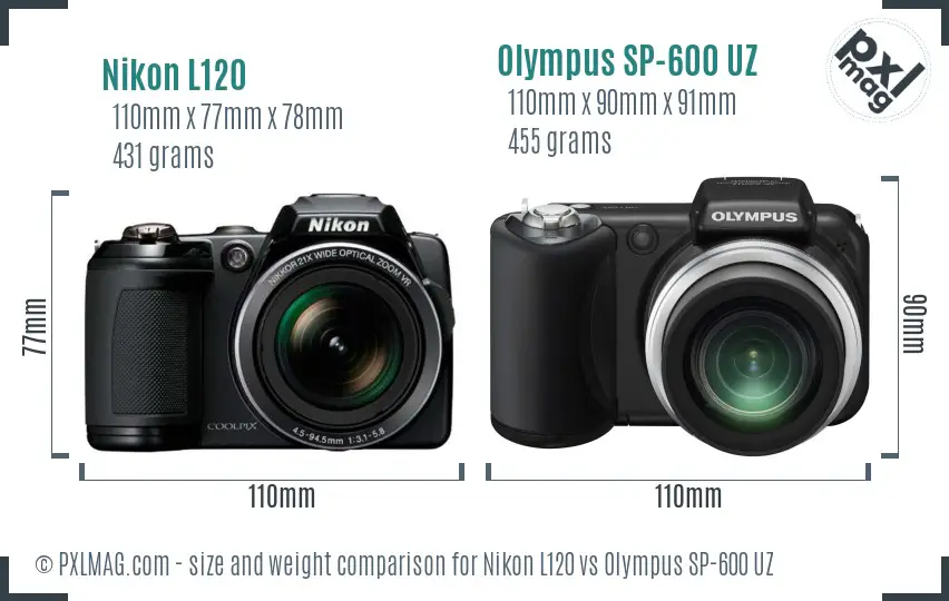 Nikon L120 vs Olympus SP-600 UZ size comparison