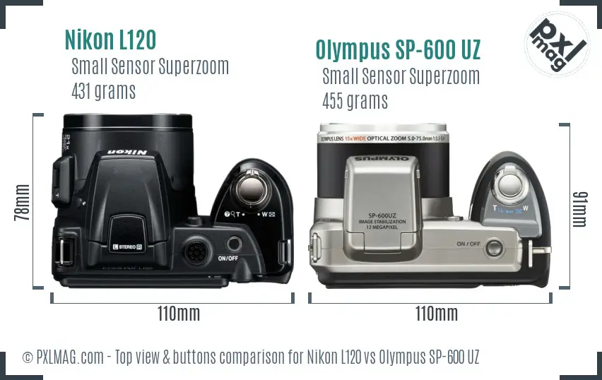 Nikon L120 vs Olympus SP-600 UZ top view buttons comparison