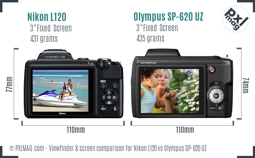 Nikon L120 vs Olympus SP-620 UZ Screen and Viewfinder comparison