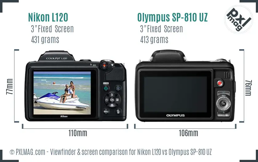 Nikon L120 vs Olympus SP-810 UZ Screen and Viewfinder comparison