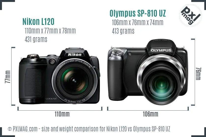 Nikon L120 vs Olympus SP-810 UZ size comparison
