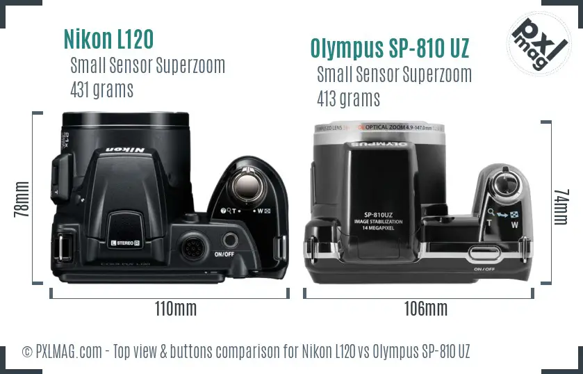 Nikon L120 vs Olympus SP-810 UZ top view buttons comparison