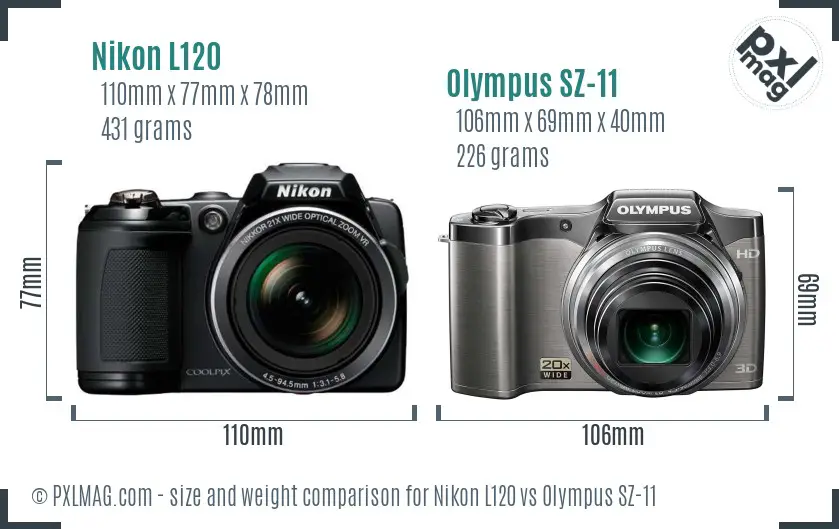 Nikon L120 vs Olympus SZ-11 size comparison Nikon L120 vs Olympus SZ-11 size comparison