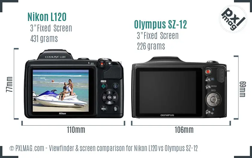 Nikon L120 vs Olympus SZ-12 Screen and Viewfinder comparison