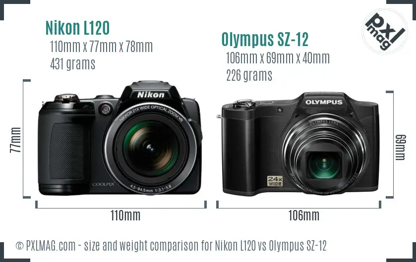 Nikon L120 vs Olympus SZ-12 size comparison