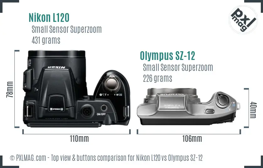 Nikon L120 vs Olympus SZ-12 top view buttons comparison