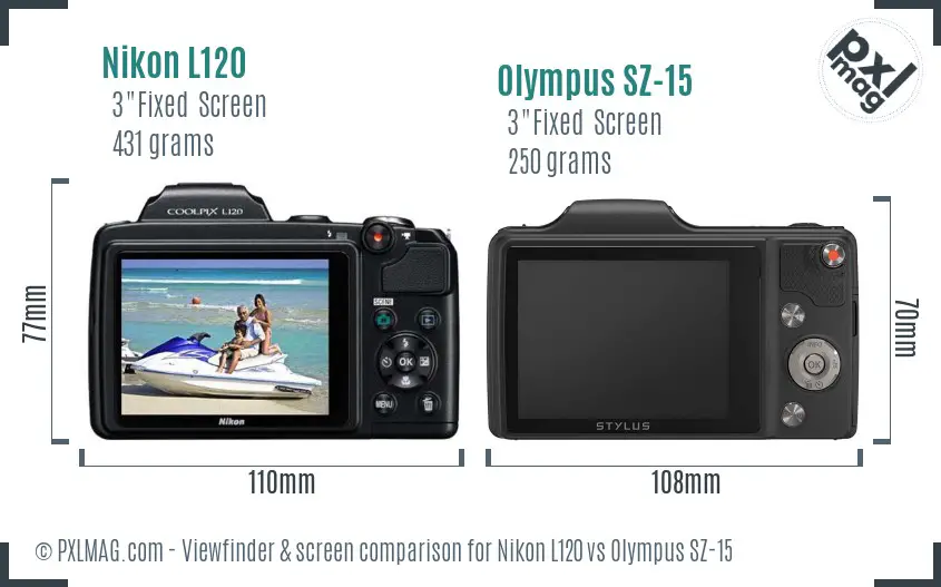 Nikon L120 vs Olympus SZ-15 Screen and Viewfinder comparison