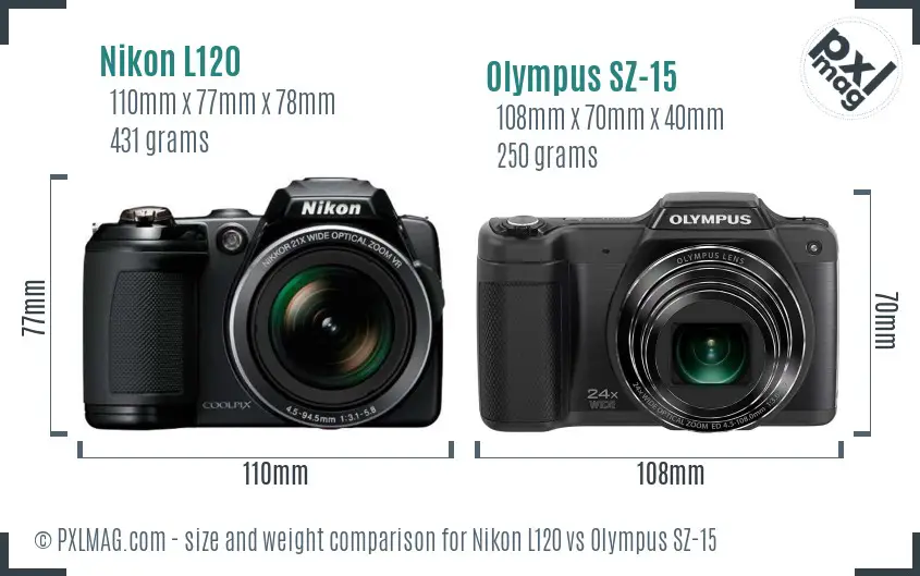 Nikon L120 vs Olympus SZ-15 size comparison