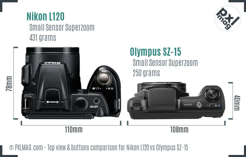 Nikon L120 vs Olympus SZ-15 top view buttons comparison