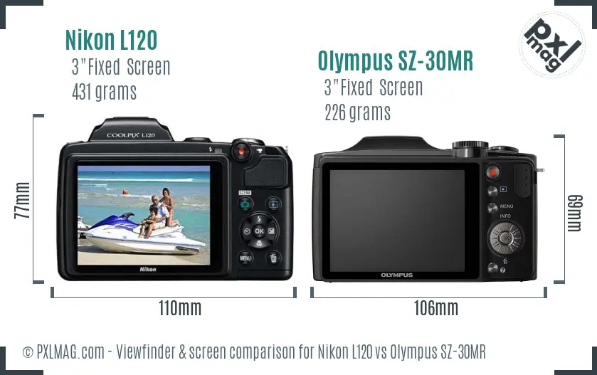 Nikon L120 vs Olympus SZ-30MR Screen and Viewfinder comparison
