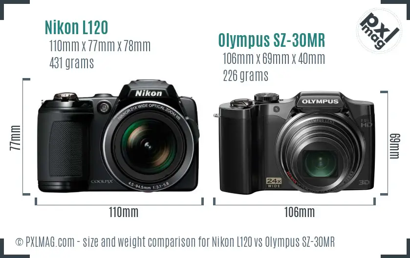 Nikon L120 vs Olympus SZ-30MR size comparison