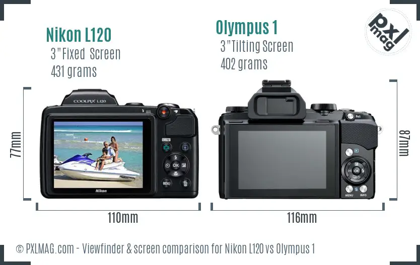 Nikon L120 vs Olympus 1 Screen and Viewfinder comparison