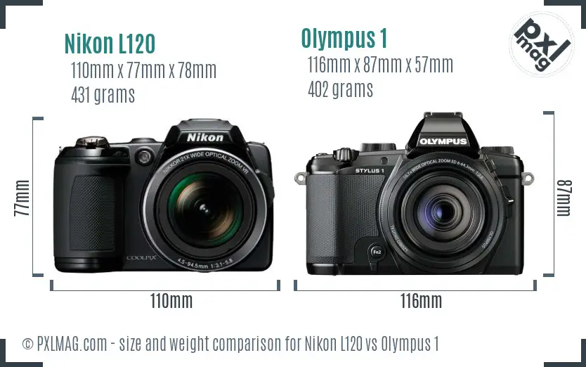 Nikon L120 vs Olympus 1 size comparison