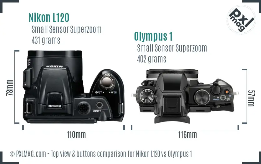 Nikon L120 vs Olympus 1 top view buttons comparison