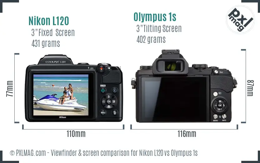 Nikon L120 vs Olympus 1s Screen and Viewfinder comparison